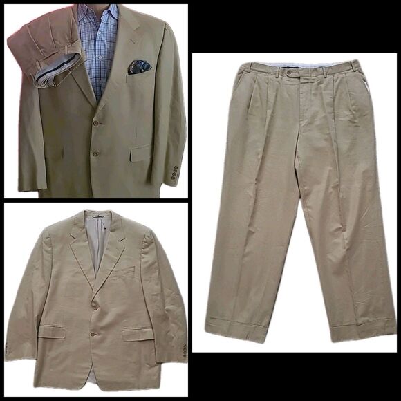 CANALI Suit Men 48R Tan 2pc Dual Vent Blazer Pleat Pant 38x28 Italy Saks 5TH Ave - Picture 1 of 16